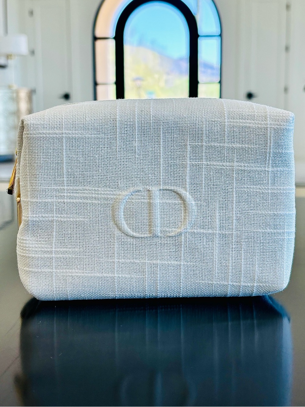 Ivory Dior Cosmetic Bag with Gold Hardware